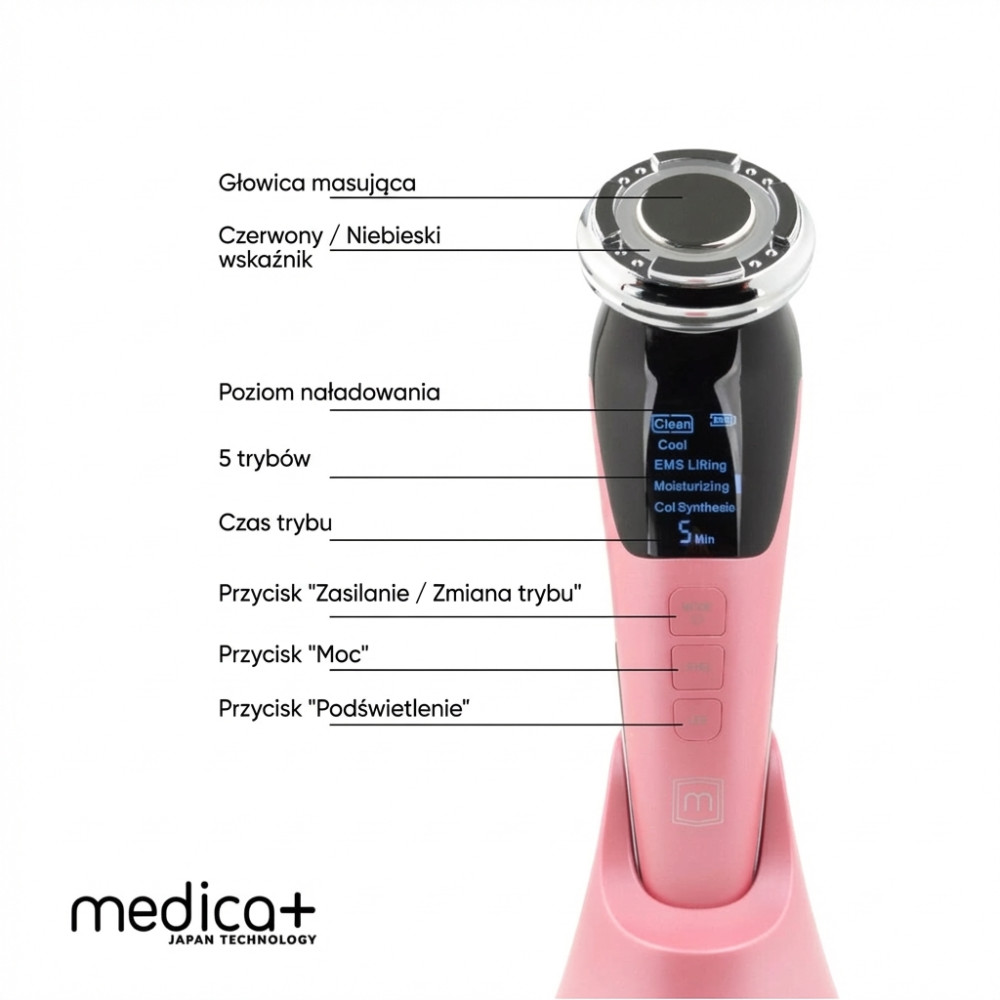 Mikroprądowy masażer do liftingu twarzy RF Skin Lifting 7.0 Pink – EMS, LED (Japonia)